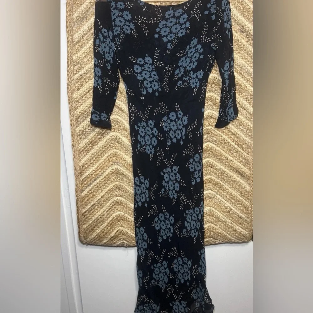 Free People Black Maxi Dress with Blue Floral Print